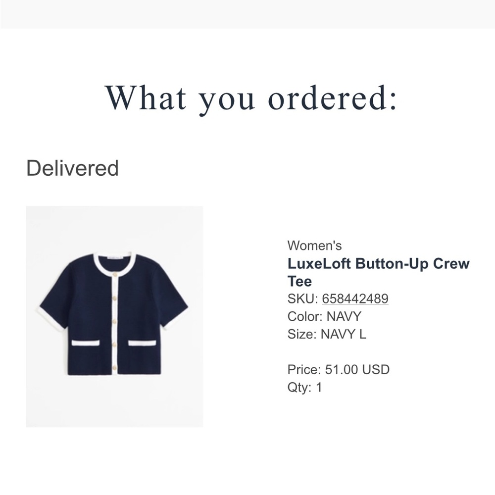 NWOT Abercrombie & Fitch LuxeLoft Button-Up Crew Tee in Navy and White